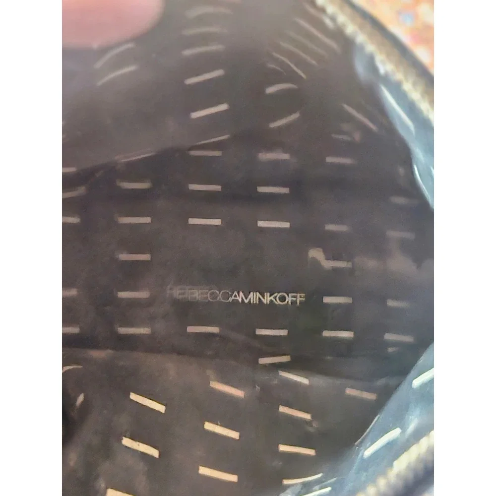 Rebecca Minkoff Black Embossed Studded Cosmetic Pouch Clutch Bag‎ Gold Zip